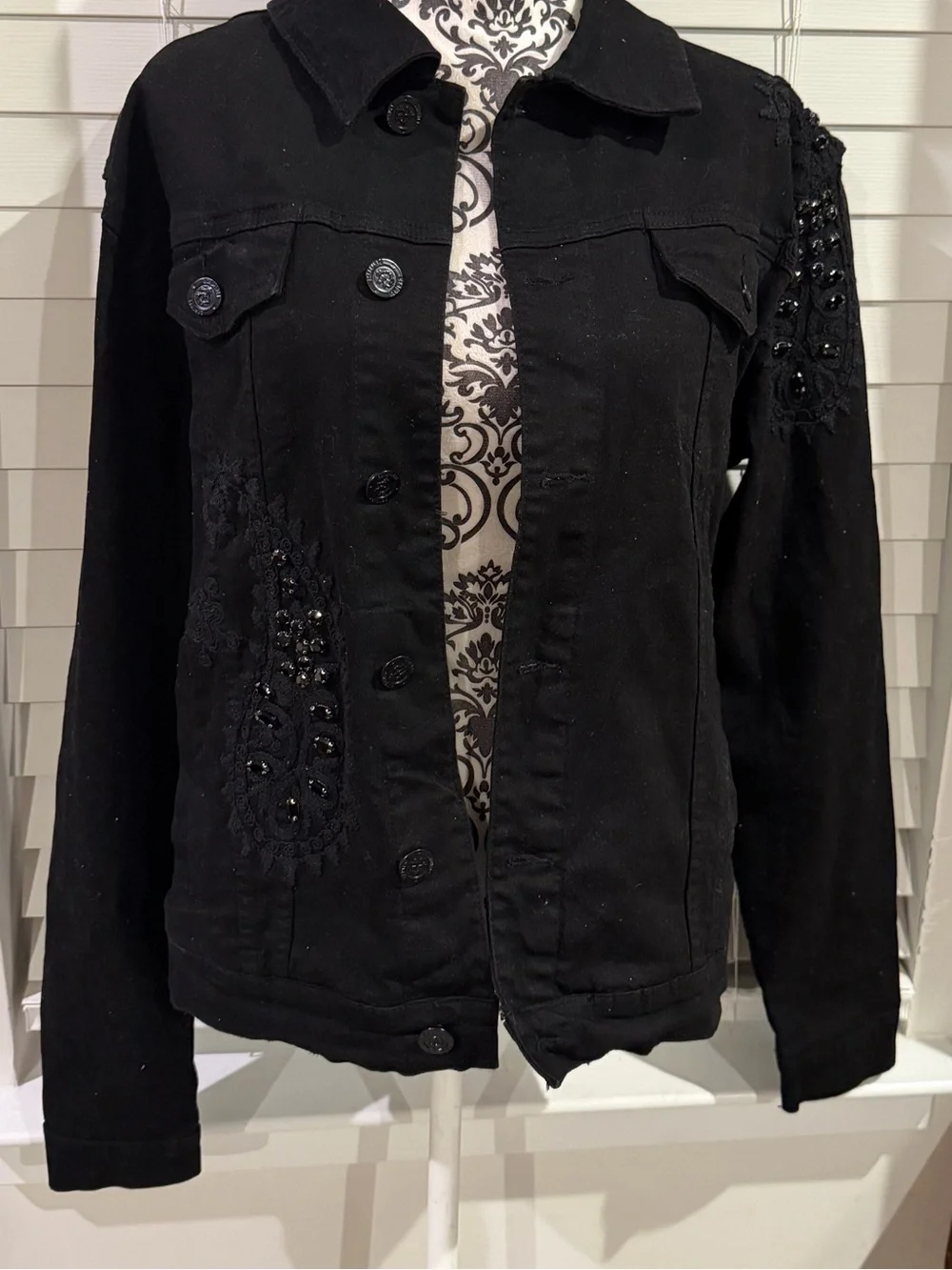 Men's Black Paisley Embroidered Denim Jacket